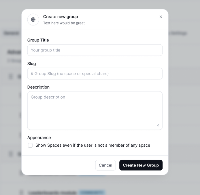 Create group, FluentCommunity